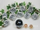 Geschenkband, Dekoband, Schleifenband Weihnachtsband Dekoartikel Glitzerrosen Silber 38mm 12 Stück