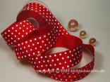 Geschenkband, Dekoband, Schleifenband Motivband Punkteband Rot Weiß mit Draht 40mm