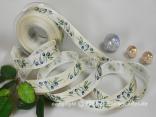 Motivband Olivenband Creme Blau mit Draht 25mm Motivband Olivenband Creme Blau mit Draht 25mm