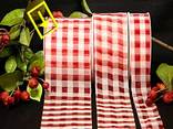Karoband Organza-Karo Rot/Weiß ohne Draht 70mm