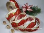 Weihnachtsband Snowmountains Rot mit Draht 40mm