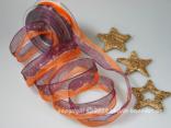 Weihnachtsband Street of Stars Aubergine mit Draht 25mm