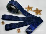 Weihnachtsband Sternschauer Blau Gold ohne Draht 40mm