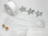 Weihnachtsband Glamour Weiß Silber ohne Draht 50mm Weihnachtsband Glamour Weiß Silber ohne Draht 50mm