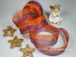 Weihnachtsband Street of Stars Aubergine mit Draht 40mm