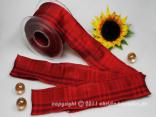 Karoband Schottenkaro Rot Dunkelrot mit Draht 65mm
