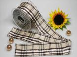 Karoband Schottenkaro Creme Dunkelbraun mit Draht 65 mm Karoband Schottenkaro Creme Dunkelbraun mit Draht 65 mm