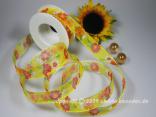 Motivband Street of Flowers Gelb mit Draht 25mm Motivband Street of Flowers Gelb mit Draht 25mm