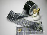 Organza Goldkaro Blau ohne Draht 70mm