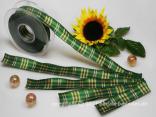 Karoband Schottenkaro Grün Honig mit Draht 25mm Karoband Schottenkaro Grün Honig mit Draht 25mm