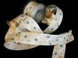 Weihnachtsband "Stars and Lights" Türkis mit Draht 40mm