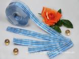 Karoband Schottenkaro Hellblau Honig mit Draht 25mm Karoband Schottenkaro Hellblau Honig mit Draht 25mm