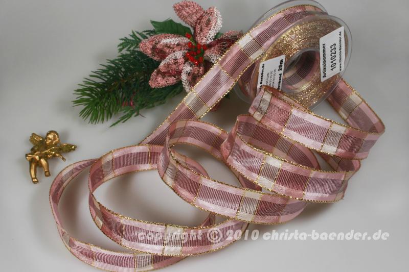 Weihnachtsband Palma Altrosa mit Draht 25mm