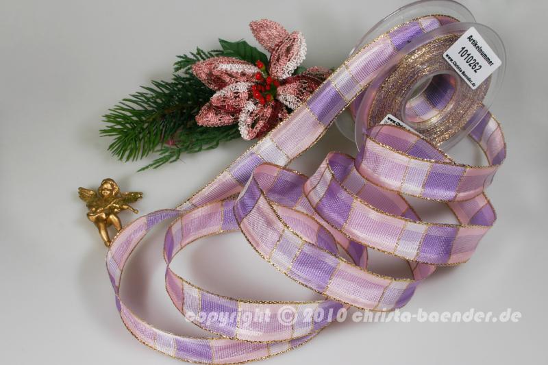 Weihnachtsband Palma Rosa mit Draht 25mm