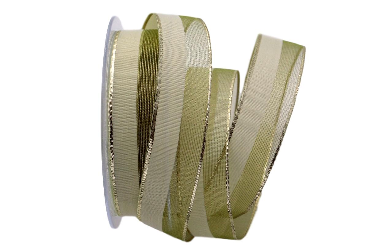 Weihnachtsband Marina olivegrün 25mm mit Draht