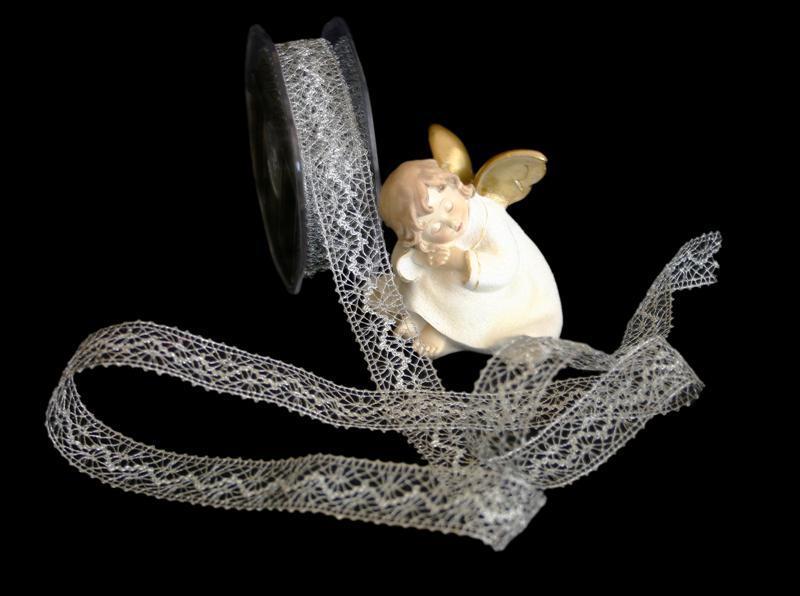 Weihnachtsband "Mustergitter" Silber ohne Draht 25mm
