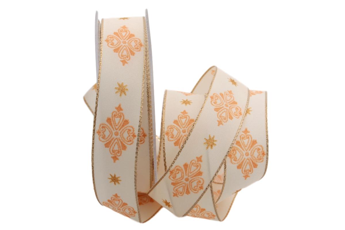 Motivband Ornamento creme 25mm mit Draht