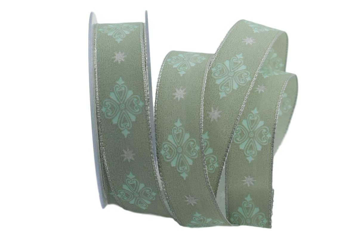 Motivband Ornamento mintgrün 25mm mit Draht