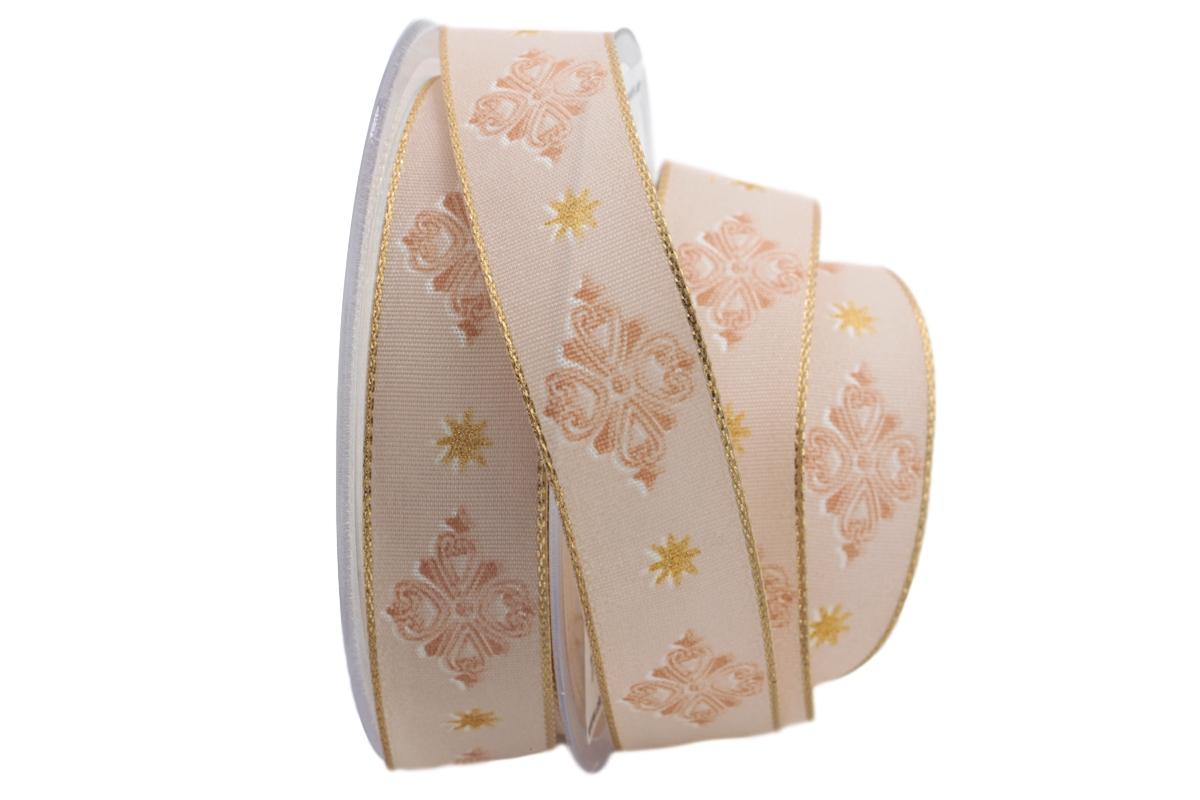 Motivband Ornamento creme 25mm mit Draht