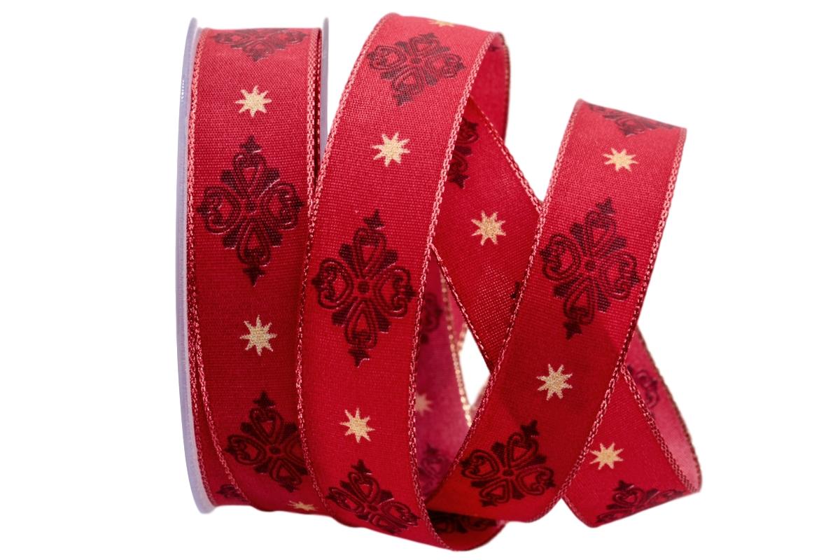 Motivband Ornamento rot 25mm mit Draht
