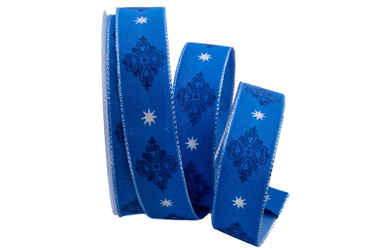 Motivband Ornamento blau 25mm mit Draht