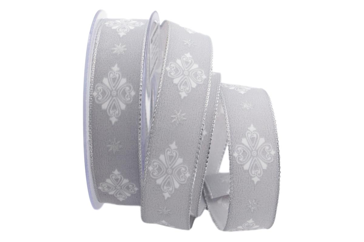 Motivband Ornamento grau 25mm mit Draht