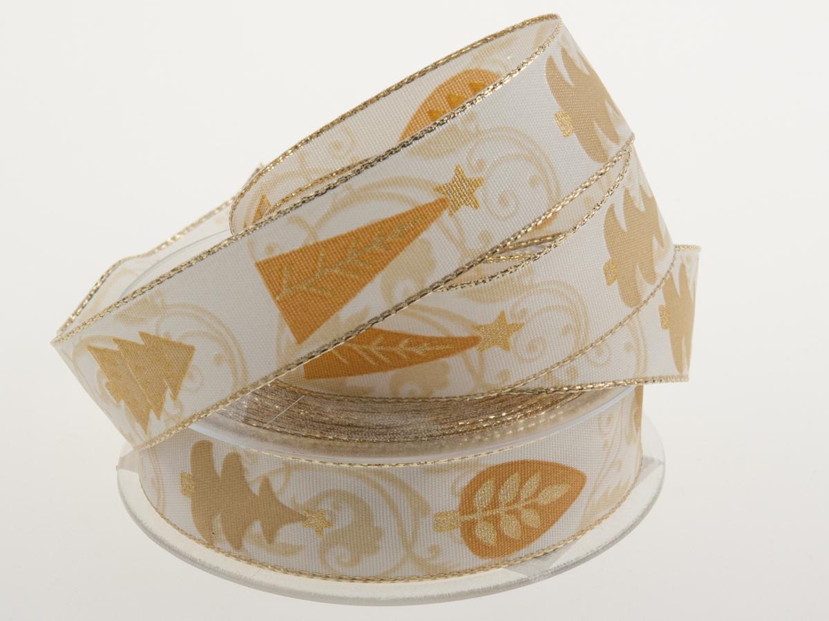 Weihnachtsband Zauberwald creme 25 mm mit Draht