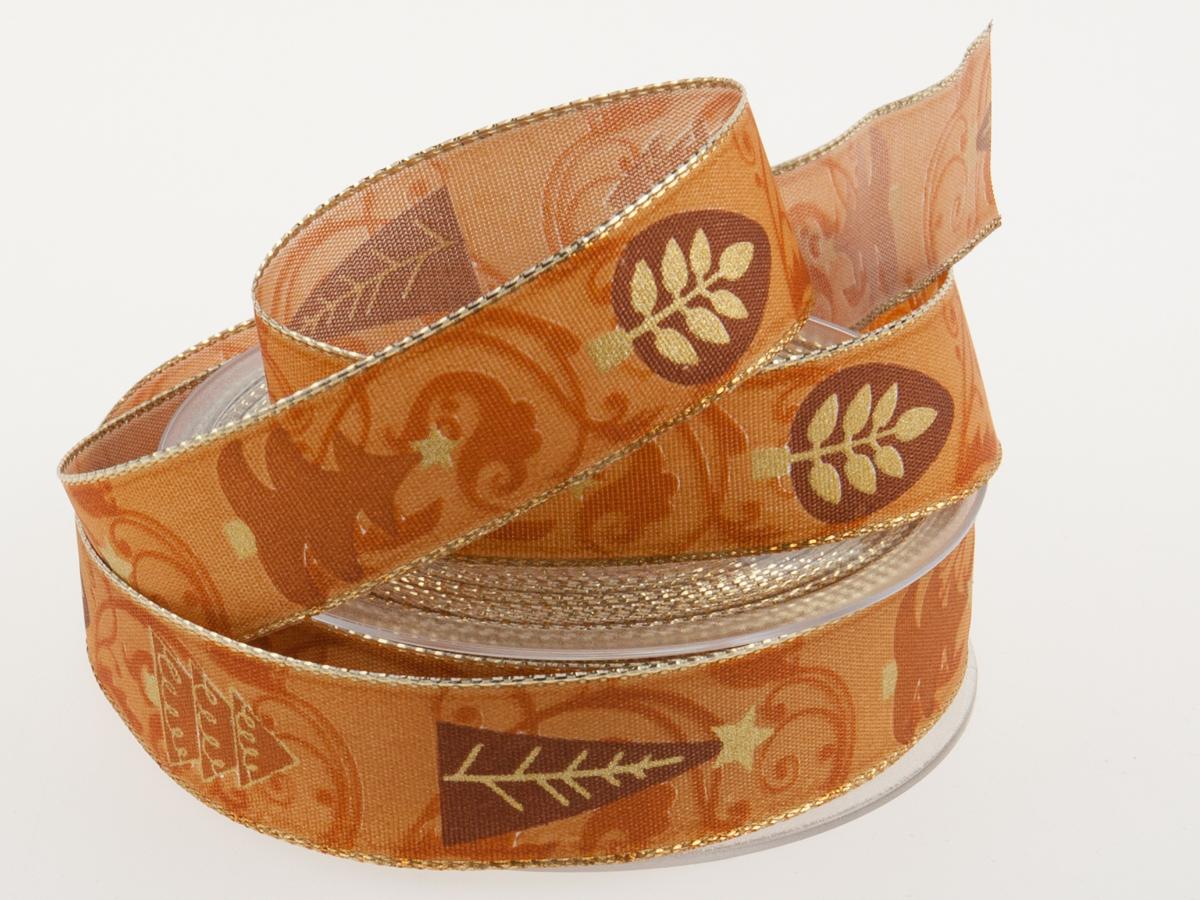 Weihnachtsband Zauberwald braun  25 mm mit Draht