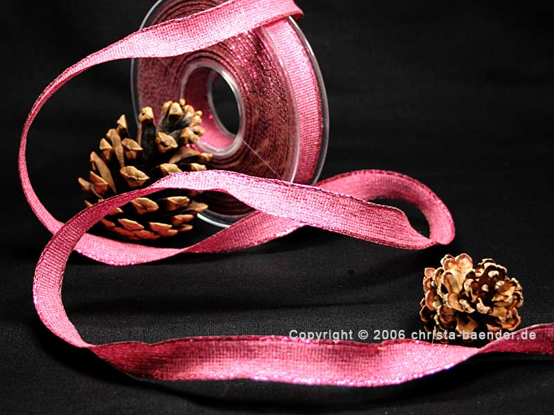 Uniband Brillanz Pink mit Draht 15mm Glitzerrand