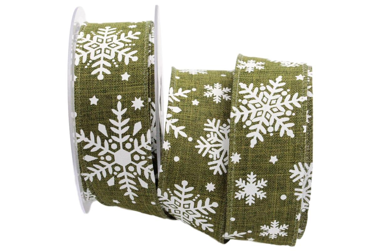Weihnachtsband Neve olivegrün 40mm mit Draht
