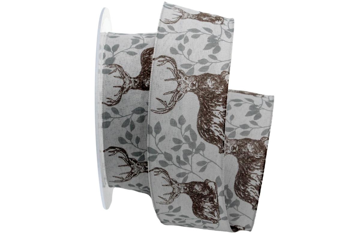 Motivband Hirsch grau 40mm mit Nylonkante