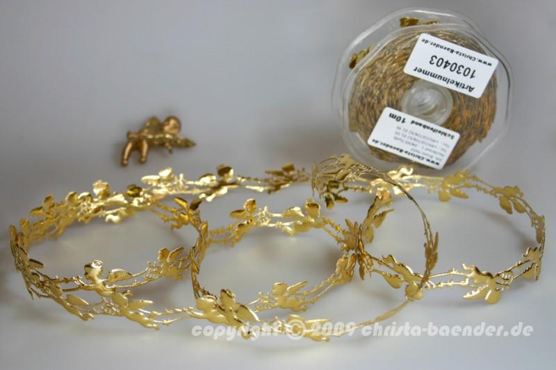 Weihnachtsband Engelchen Gold ohne Draht 25mm
