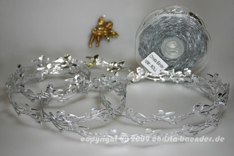 Weihnachtsband Engelchen Silber ohne Draht 25mm