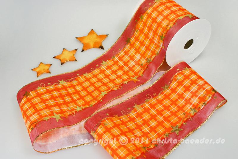Weihnachtsband Tischband Kordelstern Orange ohne Draht 100mm