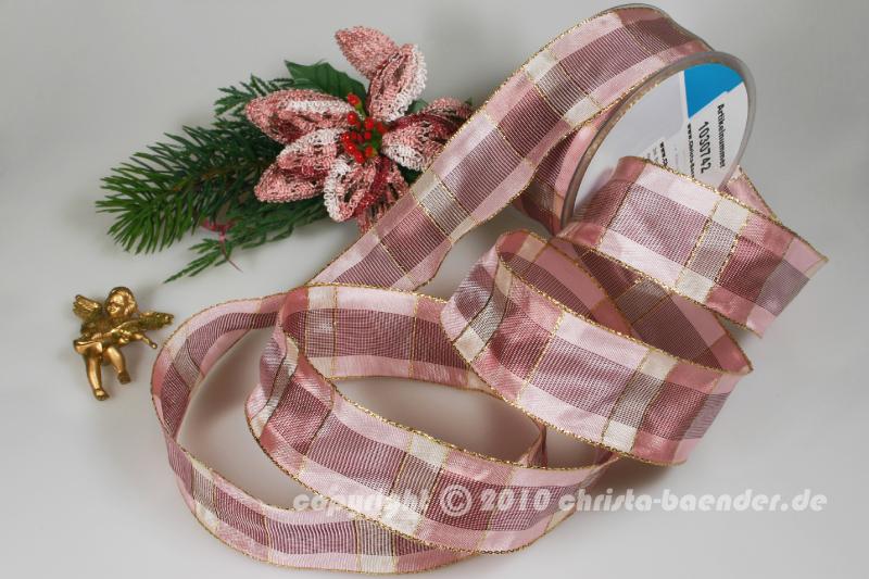 Weihnachtsband Palma Altrosa mit Draht 40mm