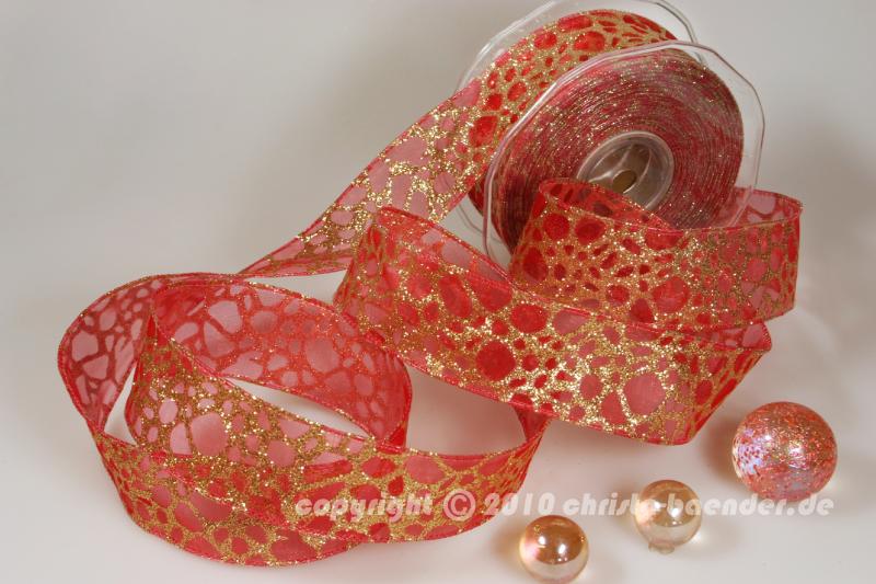 Weihnachtsband Phyton Rot mit Draht 40mm