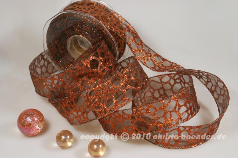 Weihnachtsband Phyton Braun mit Draht 40mm