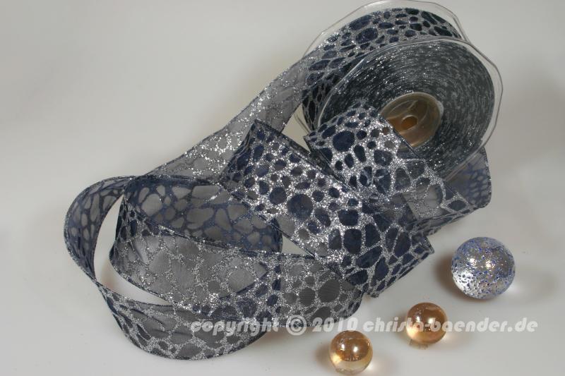 Weihnachtsband Phyton Blau mit Draht 40mm