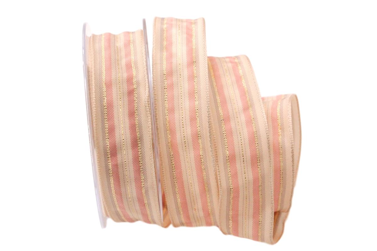 Streifenband Rosé rosa / creme 25mm mit Draht