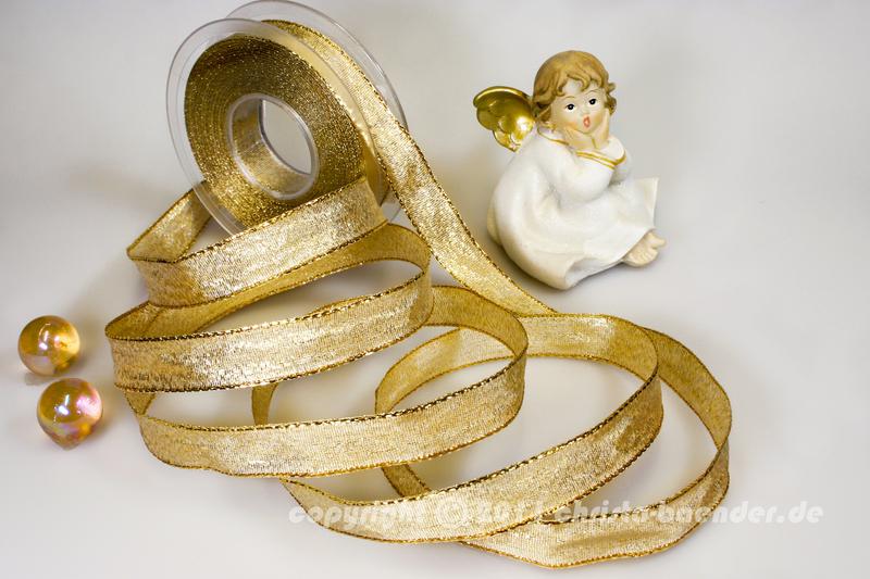 Weihnachtsband Brokat Gold ohne Draht 15mm