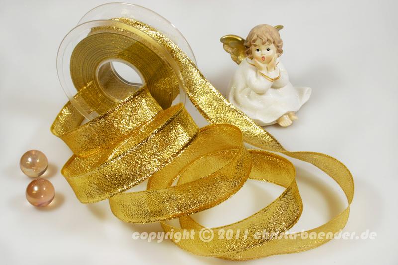 Weihnachtsband Brokatband Gold mit Draht 25mm