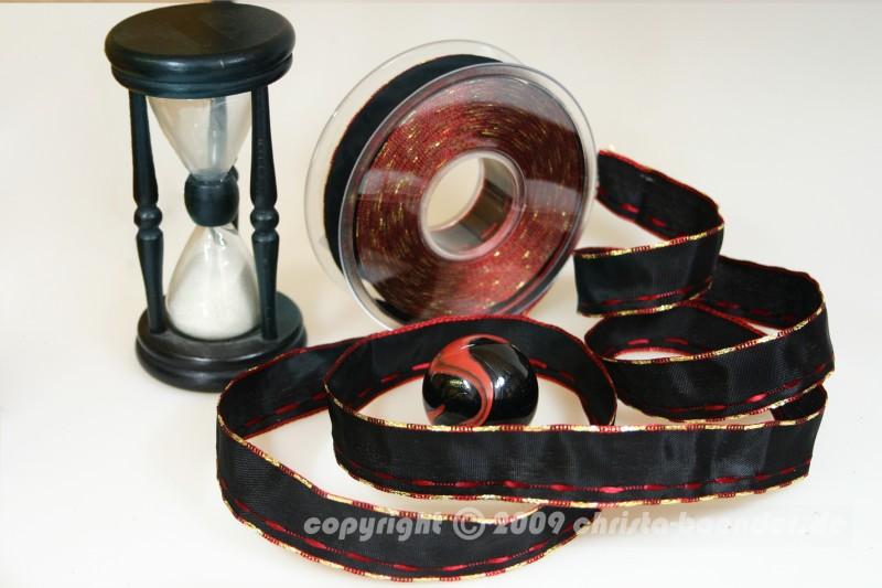 Weihnachtsband Nürnberg Schwarz Bordeaux mit Draht 25mm