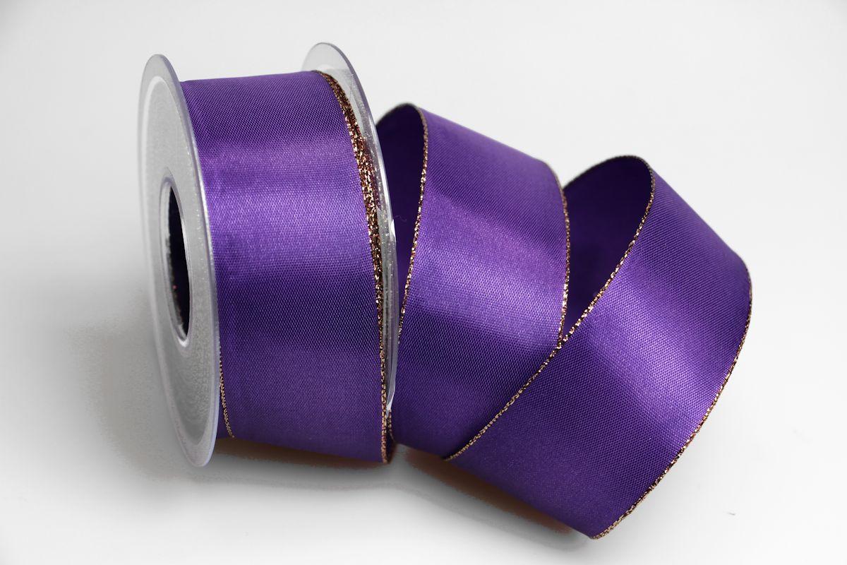 Uniband lila mit Goldkante ohne Draht 40mm