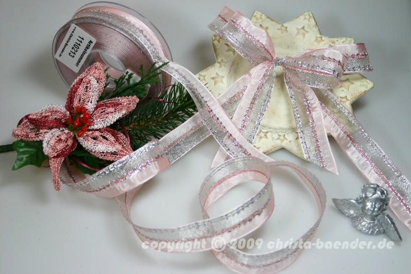 Weihnachtsband Stockholm Rosa mit Draht 25mm