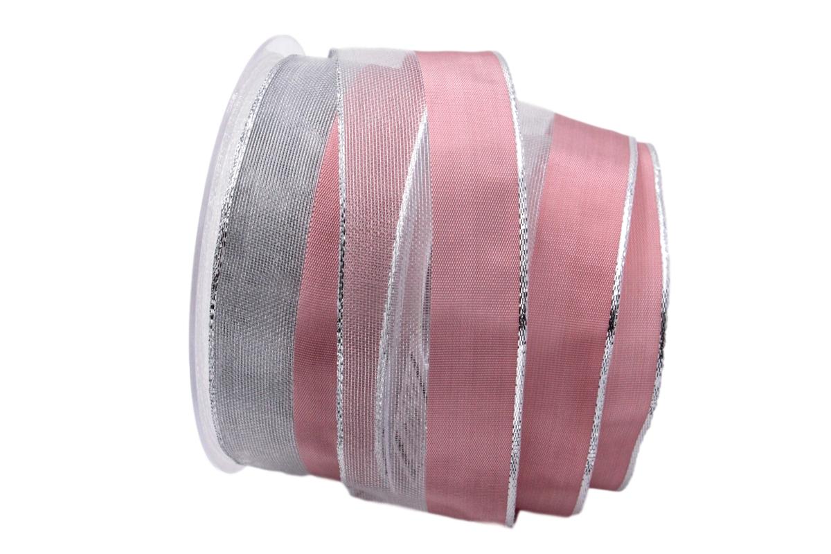 Weihnachtsband Marina rosa mit Draht 40mm