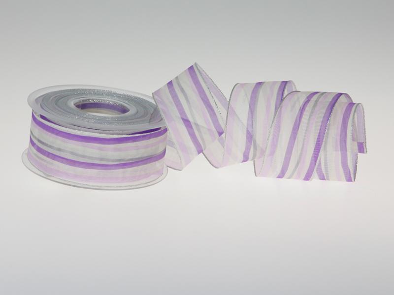 Weihnachtsband Candy-Striped flieder 40mm mit Draht