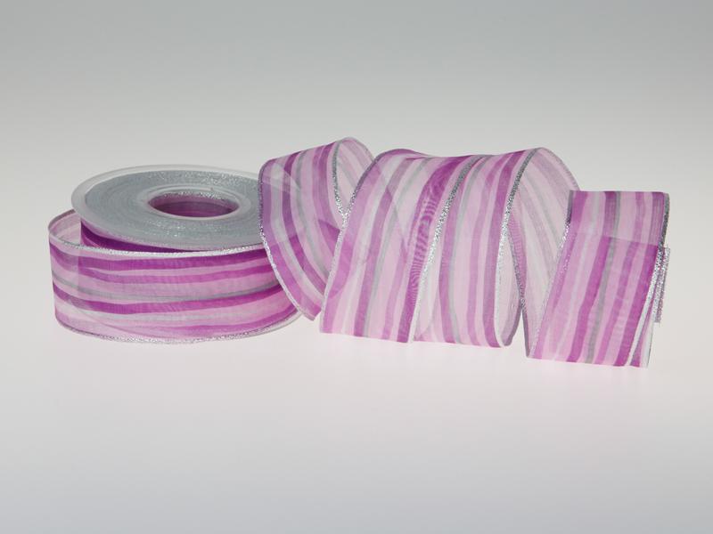 Weihnachtsband Candy-Striped Pink 40mm mit Draht