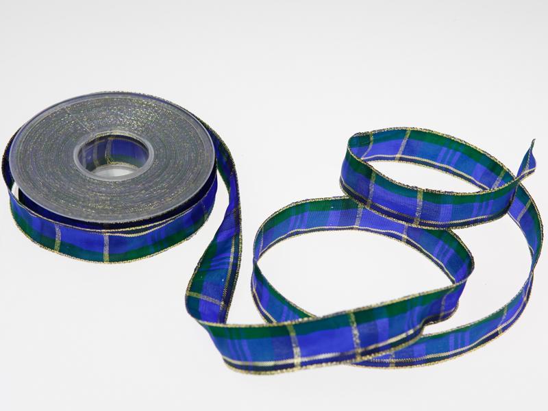 Weihnachtsband Mekka Blau mit Draht 25mm