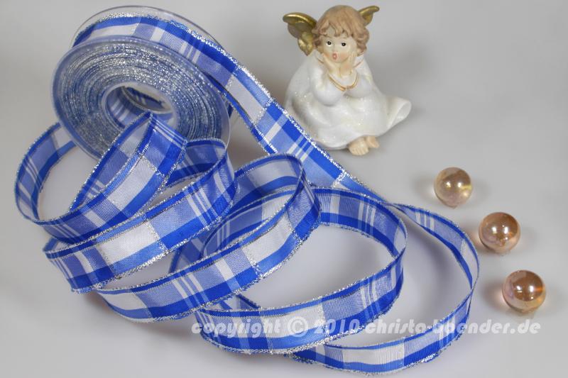 Weihnachtsband Mekka Blau mit Draht 25mm