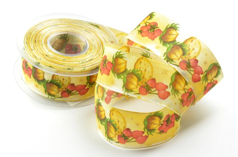 Weihnachtsband Weihnachtsschmaus gelb mit Draht 40mm